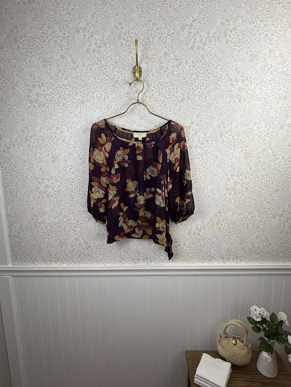 Moulinette Soeurs by Anthropologie Purple Floral 100% Silk Blouse - Size - 2